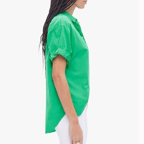 Xirena 100% Cotton Channing Shirt Button Front Rolled Sleeve Green Light Top L - Picture 5 of 8